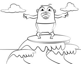 Funny Surfing Cartoon black and white vector