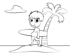 Surfing Cartoon black and white vector