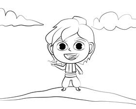Cute Aladdin black and white vector