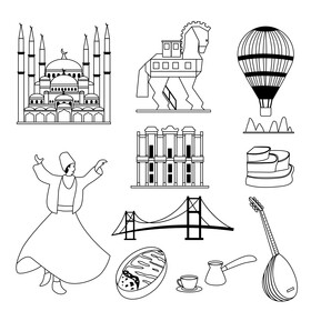 Turkey traditional symbols black and white vector