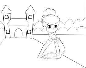 Cute Cinderella black and white vector