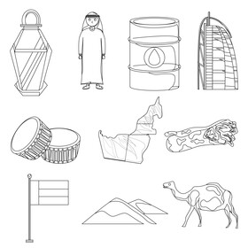United arab emirates traditional symbols black and white vector