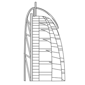 Burj al Arab hotel black and white clipart