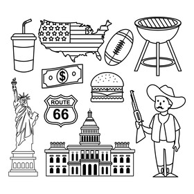 United States America traditional symbols black and white vector