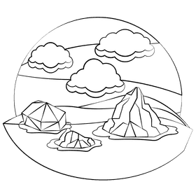 Ocean rocks black and white clipart