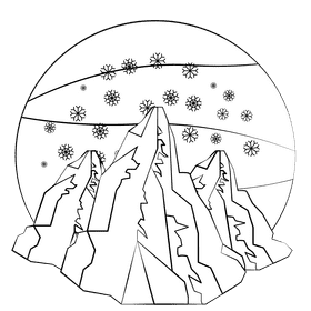 Snowy mountains black and white clipart