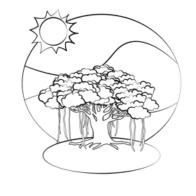Banyan tree black and white clipart