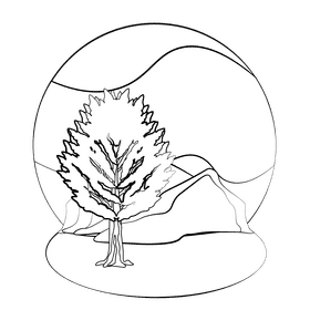 Ginkgo tree black and white clipart