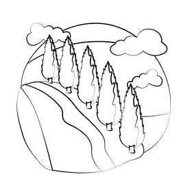 Italian cypress black and white clipart