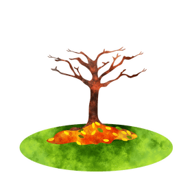 Tree with brown leaves, autumn tree clipart