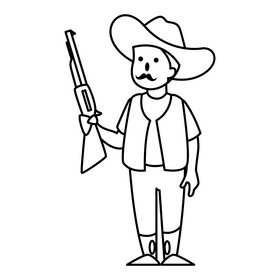 Cowboy cartoon black and white clipart