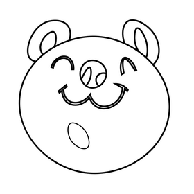 Cute happy bear face black and white clipart