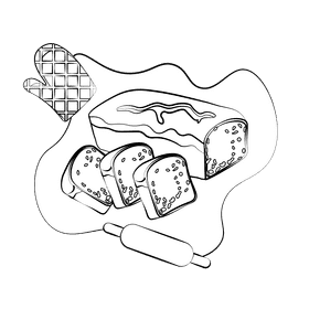 Banana bread cake black and white clipart