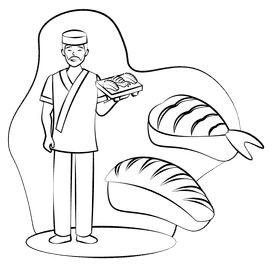 Japanese chef black and white clipart