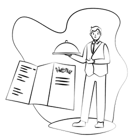 Waiter black and white clipart