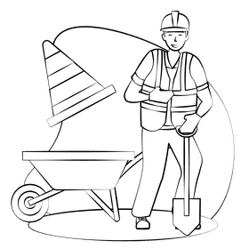 Construction worker black and white clipart