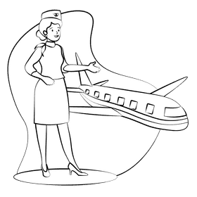Stewardess black and white clipart