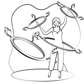 Fire hoop performer black and white clipart