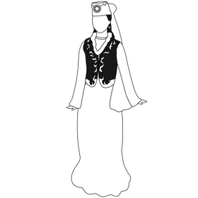 Uzbekistan traditional dress black and white clipart