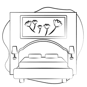 Hotel bed black and white clipart