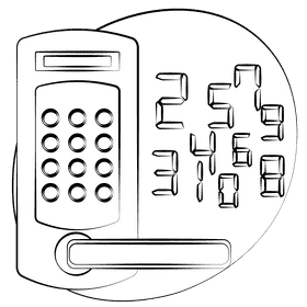 Electric lock with number pad black and white clipart