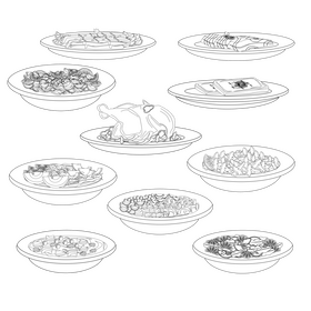 Healthy meals set black and white vector
