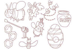 Bee cartoon set black and white vector