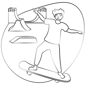 Skateboarding black and white clipart