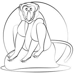Proboscis monkey black and white clipart