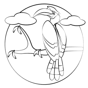 Great hornbill black and white clipart