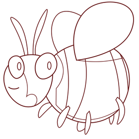 Cute bee cartoon black and white clipart