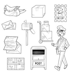 Postman related images set black and white vector