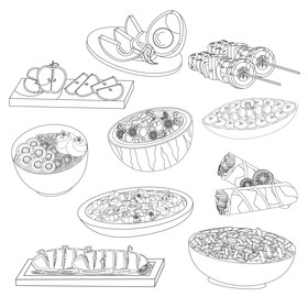 Vegetarian food set black and white vector