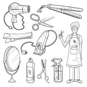 Hairdresser set black and white vector