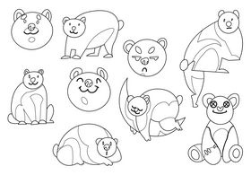 Bear cartoon set black and white vector