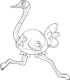 Ostrich run black and white clipart