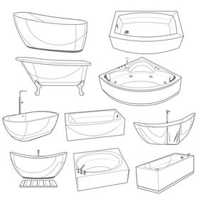 Bathtub set black and white vector