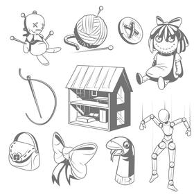 Doll toy set black and white vector