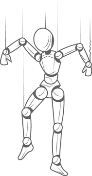 Wooden puppet, doll, toy black and white clipart