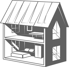 Doll toy house black and white clipart
