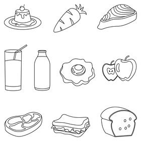 Healthy diet food set black and white vector