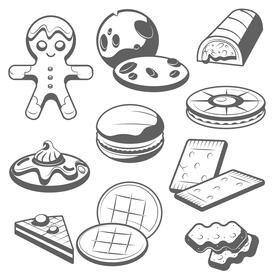 Biscuit set black and white vector
