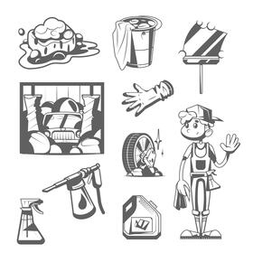 Car wash set black and white vector