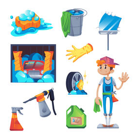 Car wash set vector