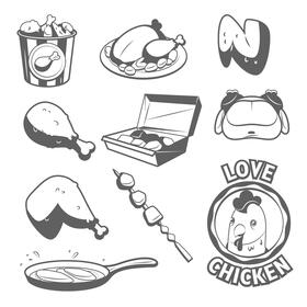 Fried chicken set black and white vector