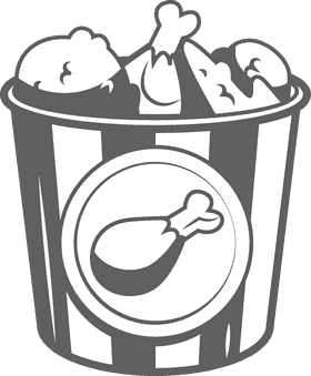 Bucket of fried chicken black and white clipart