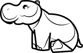Hippo black and white clipart