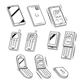 Mobile phones, smartphone set black and white vector