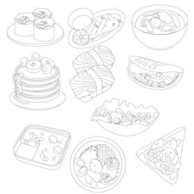 Healthy food meals set black and white vector