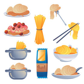 Spaghetti meal set vector